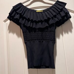 Catherine Malandrino Black Ruffled Top